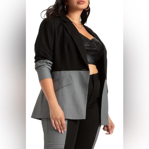 Eloquii Two Tone Colorblock Black Gray Suit Jacket Blazer Modern Plus Size 22 - Picture 4 of 9